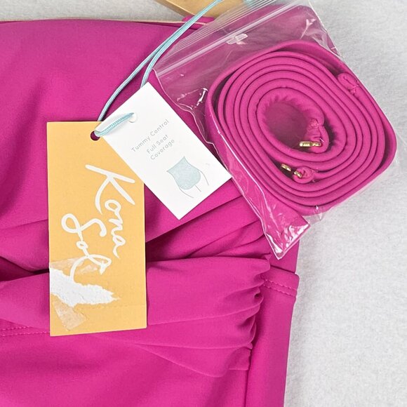 NWT Kona Sol Womens 1-piece Swimsuit Sz 17 Fushia Tummy Control Strapless Halter - Picture 6 of 13